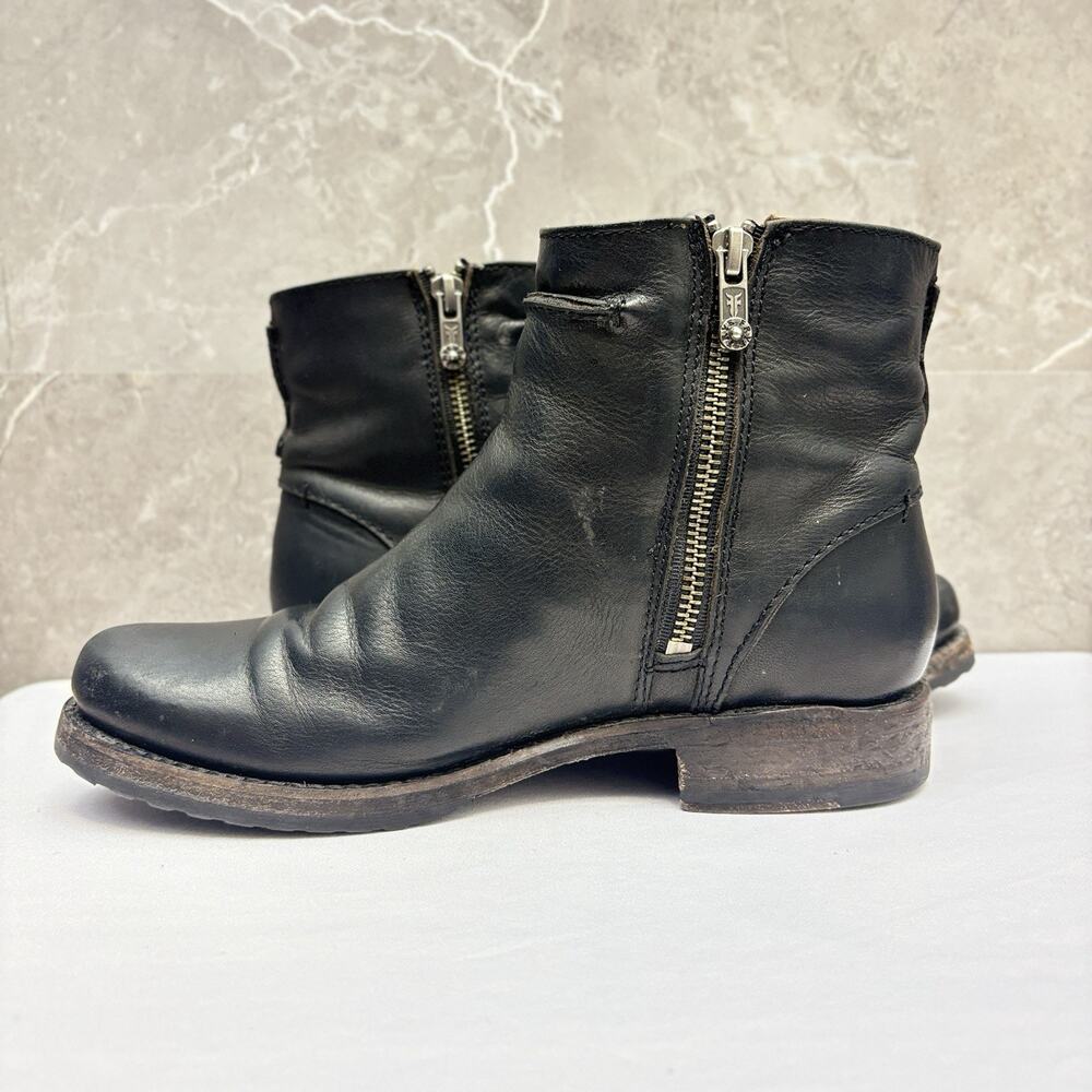 Frye Boots Women’s Veronica Short Seam Double Zipper Black Leather Boots 7.5B - Picture 6 of 12